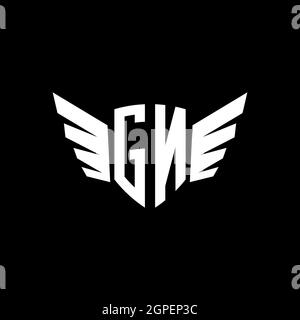 GN Monogram logo géométrique initial avec modèle de style de forme d'aile. Logo original de l'aile isolé sur fond noir Illustration de Vecteur