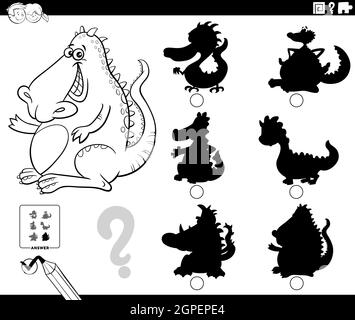 jeu d'ombres avec dragon fantasy caractère coloriage page livre Illustration de Vecteur