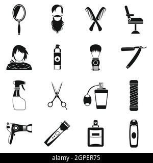 La coiffure, le style simple icons set Illustration de Vecteur