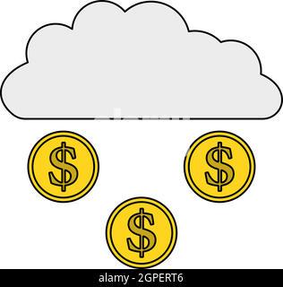 Les pièces tombent de l'icône nuage Illustration de Vecteur