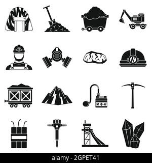 Miner icons set, le style simple Illustration de Vecteur