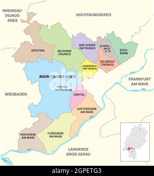 Carte administrative du district de Vector main-Taunus-Kreis, Hesse, Allemagne Illustration de Vecteur