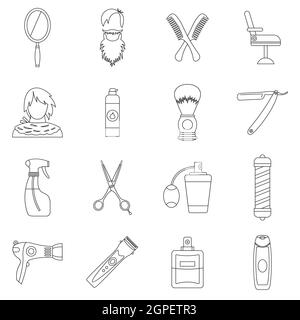 Icons set coiffure style du contour, Illustration de Vecteur