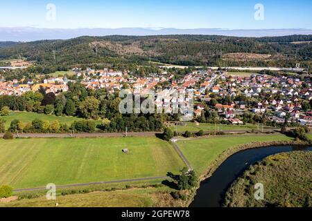 Le village de Herleshausen dans la vallée de Werra à Hesse en Allemagne Banque D'Images