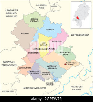 Carte du district administratif de Vector Hochtaunuskreis, Hesse, Allemagne Illustration de Vecteur