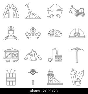 Miner icons set style du contour, Illustration de Vecteur