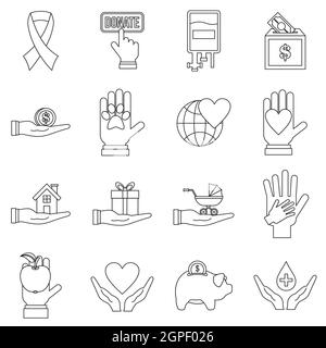 La charité icons set, style plat Illustration de Vecteur