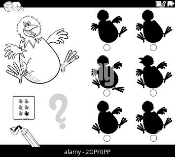 jeux éducatifs d'ombres avec dessin animé chick coloriage page de livre Illustration de Vecteur