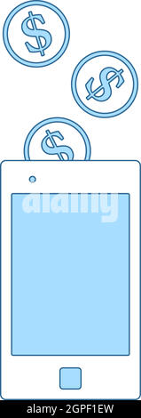 Les pièces d'or tombent dans l'icône du smartphone Illustration de Vecteur