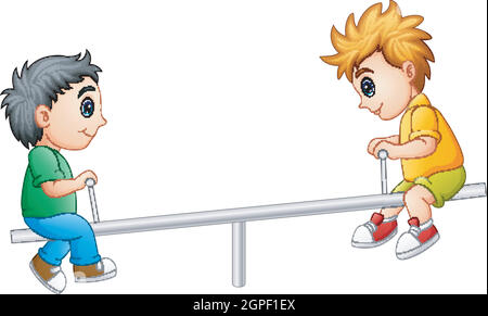 Illustration vectorielle de deux garçons jouant sur la seesaw Illustration de Vecteur