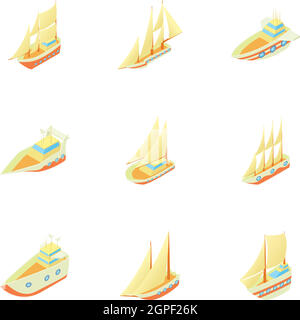 Ships icons set, cartoon style Illustration de Vecteur