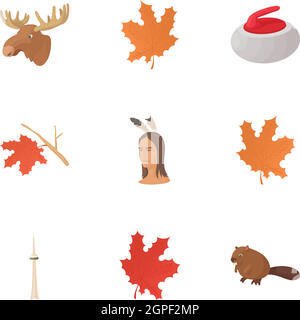 Attractions touristiques du Canada, cartoon style icons set Illustration de Vecteur