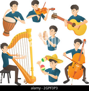 Concept défini, musicien style cartoon Illustration de Vecteur