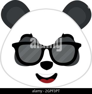 Illustration vectorielle de l'émoticône du visage d'un ours de panda de dessin animé avec des lunettes de soleil Illustration de Vecteur