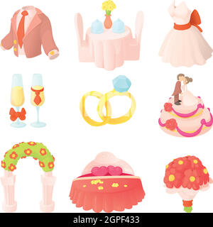 Mariage icons set, cartoon style Illustration de Vecteur