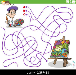 jeu de labyrinthe éducatif avec peintre de dessin animé et sa peinture Illustration de Vecteur