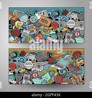 Ensemble de banderoles horizontales à motif dessin animé Illustration de Vecteur