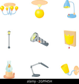 Light icons set, cartoon style Illustration de Vecteur