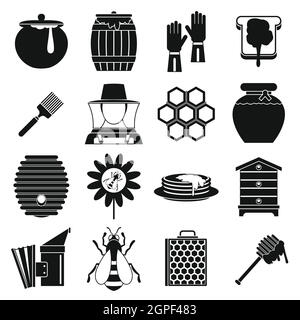 Outils apicoles icons set, le style simple Illustration de Vecteur