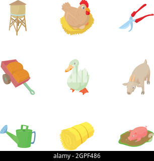 La ferme des animaux icons set, cartoon style Illustration de Vecteur