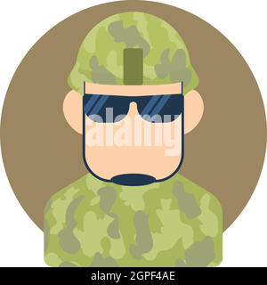 Soldier, icône avatar style plat Illustration de Vecteur