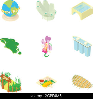Maison de vacances à Singapour, cartoon style icons set Illustration de Vecteur