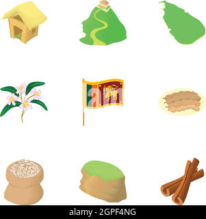 Maison de vacances au Sri Lanka, cartoon style icons set Illustration de Vecteur