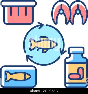 Production de produits de la pêche icône de couleur RVB Illustration de Vecteur