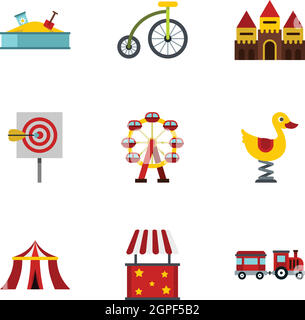 Rides icons set, style plat Illustration de Vecteur