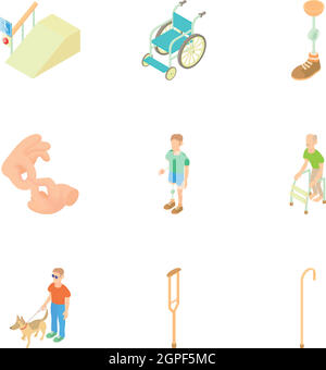 Les personnes à mobilité réduite, cartoon style icons set Illustration de Vecteur