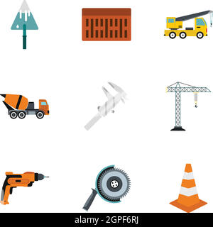 Icons set de construction, style plat Illustration de Vecteur