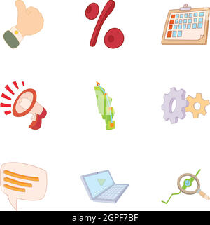 Statistiques icons set, cartoon style Illustration de Vecteur