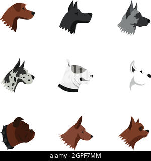 Chien icons set, style plat Illustration de Vecteur