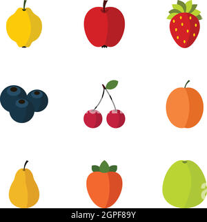 Les fruits de la ferme, style plat icons set Illustration de Vecteur