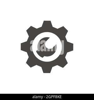 Roue dentée ou engrenage avec icône de vecteur de clé Illustration de Vecteur