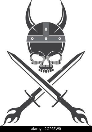 casque spartan avec tête de mort et illustration d'icône de vecteur d'épée Illustration de Vecteur