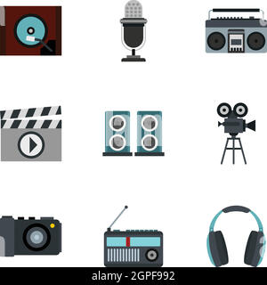 Icons set de radiodiffusion, télévision, Illustration de Vecteur