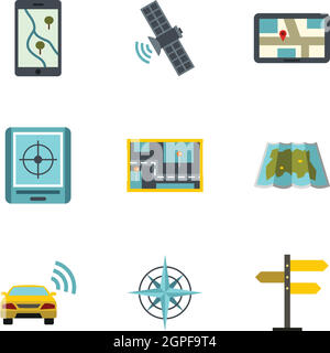 Carte GPS icons set, style plat Illustration de Vecteur