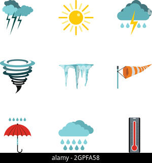 Weather icons set, style plat Illustration de Vecteur