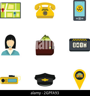 Taxi appel icons set, style plat Illustration de Vecteur