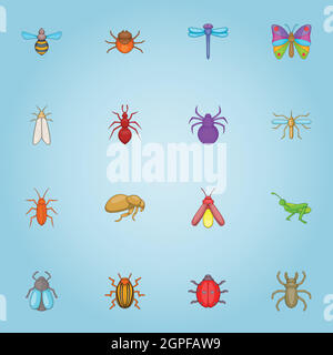 Les insectes icons set, cartoon style Illustration de Vecteur