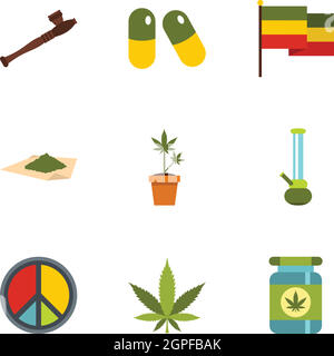 Le chanvre icons set, style plat Illustration de Vecteur