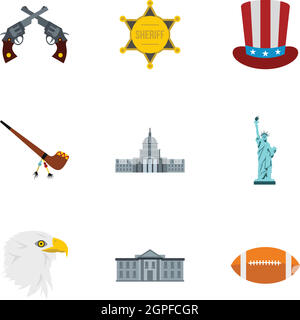 Tourisme à USA icons set, style plat Illustration de Vecteur