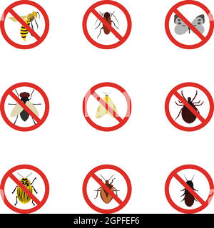 Des signes d'insectes icons set, style plat Illustration de Vecteur