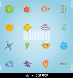 Les virus et bactéries, cartoon style icons set Illustration de Vecteur