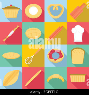 Produits de boulangerie icons set, style plat Illustration de Vecteur