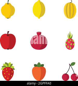 Icons set fruits, style plat Illustration de Vecteur