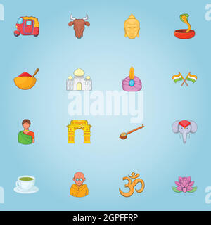 L'Inde, l'ensemble des icônes de style cartoon Illustration de Vecteur