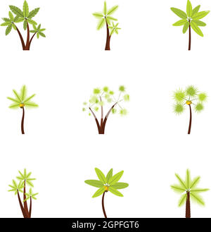 Green palms icons set, style plat Illustration de Vecteur