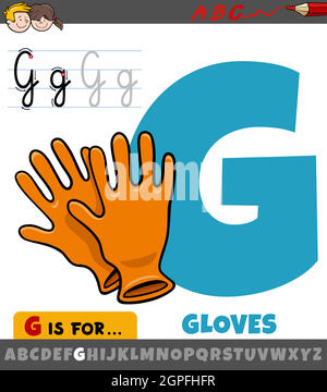 Lettre G de l'alphabet avec gants de dessin animé Illustration de Vecteur